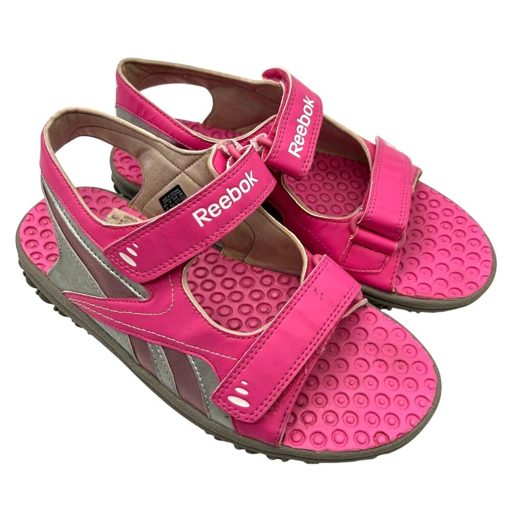 Reebok Wave Glider III Girls Sport Sandals Pink Gray Hook Loop Size 5 Youth